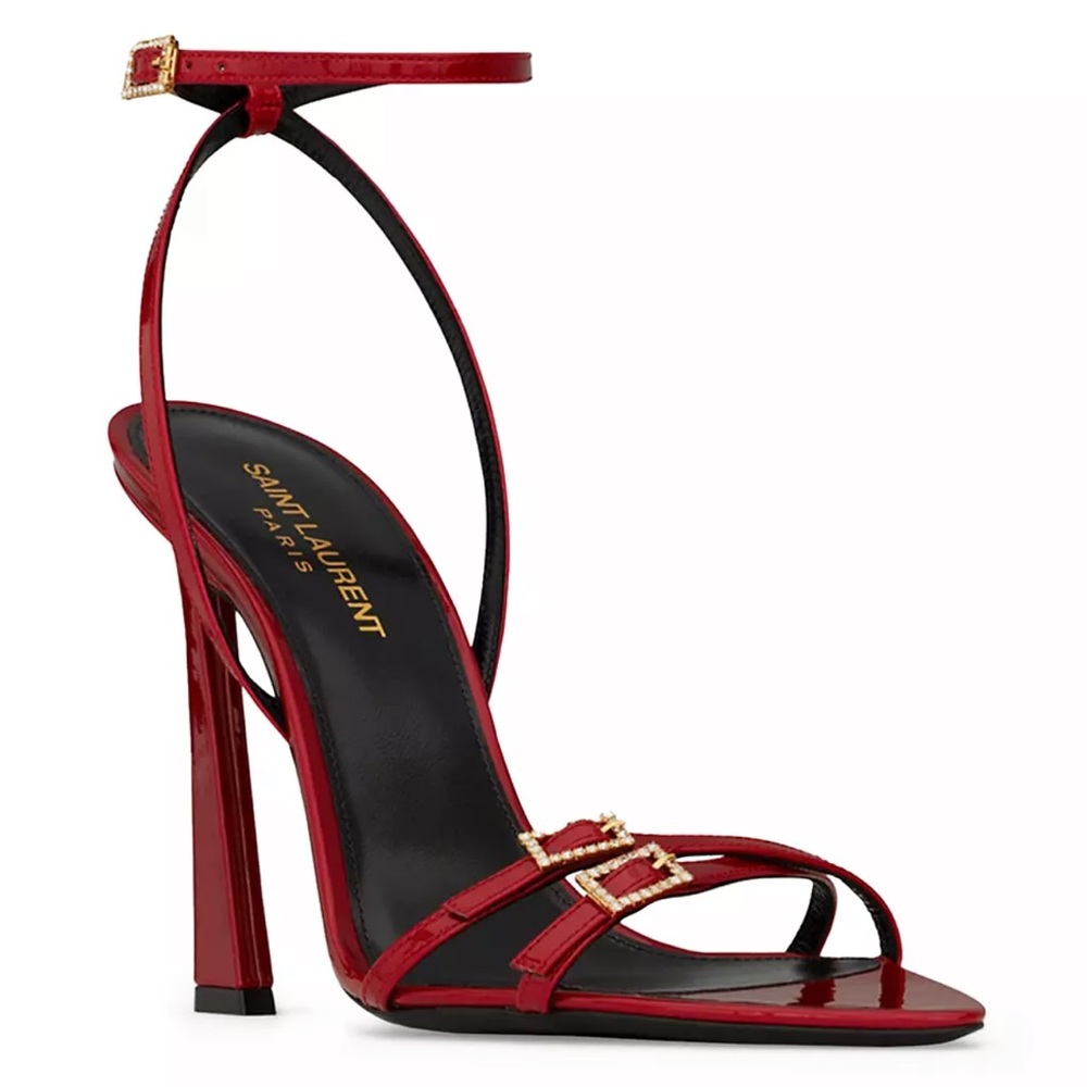Saint Laurent Crystal Buckle Heeled Sandal
